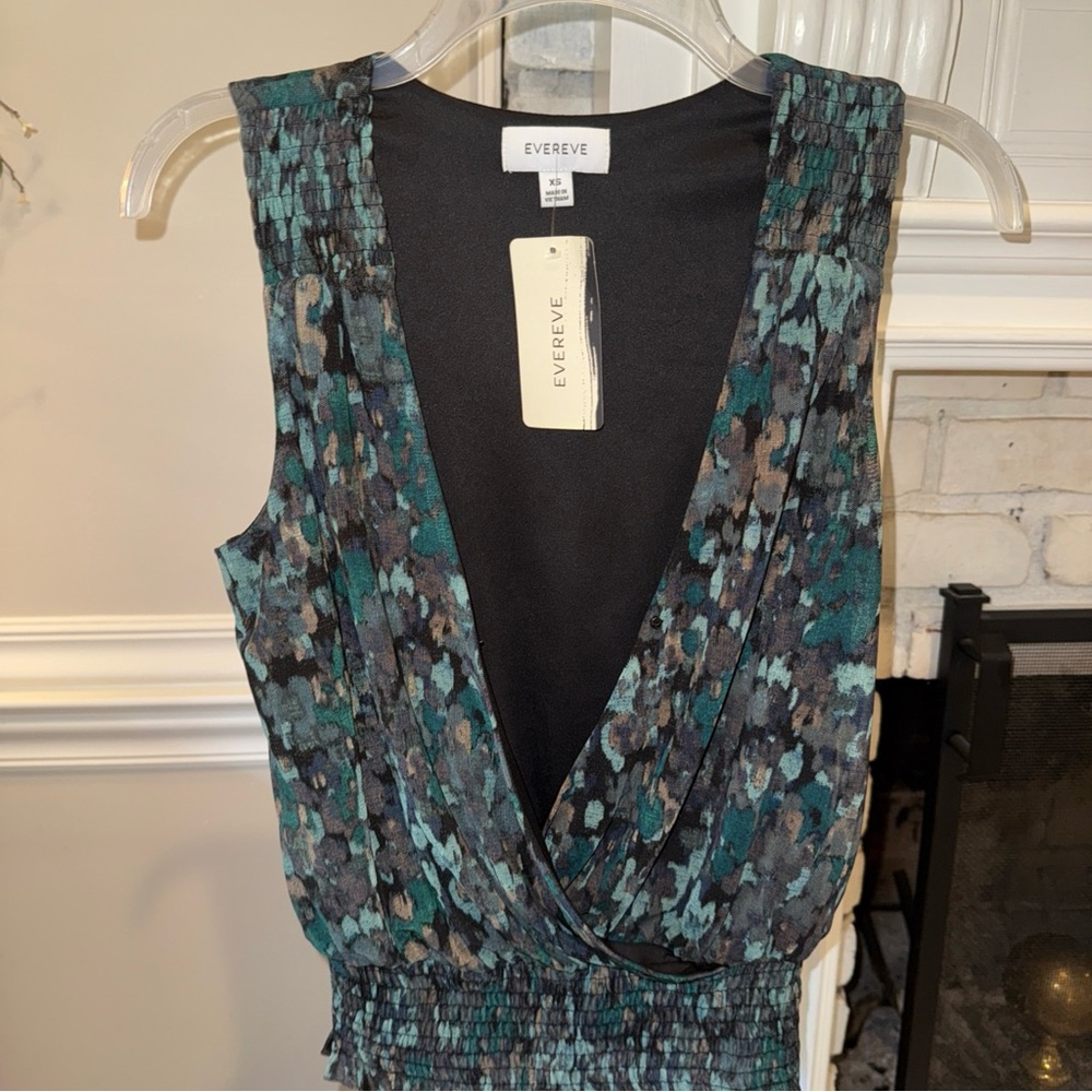NWT Evereve Jules Mesh Ruffle Hem Smocked Waist Sleeveless Wrap Top Green XS